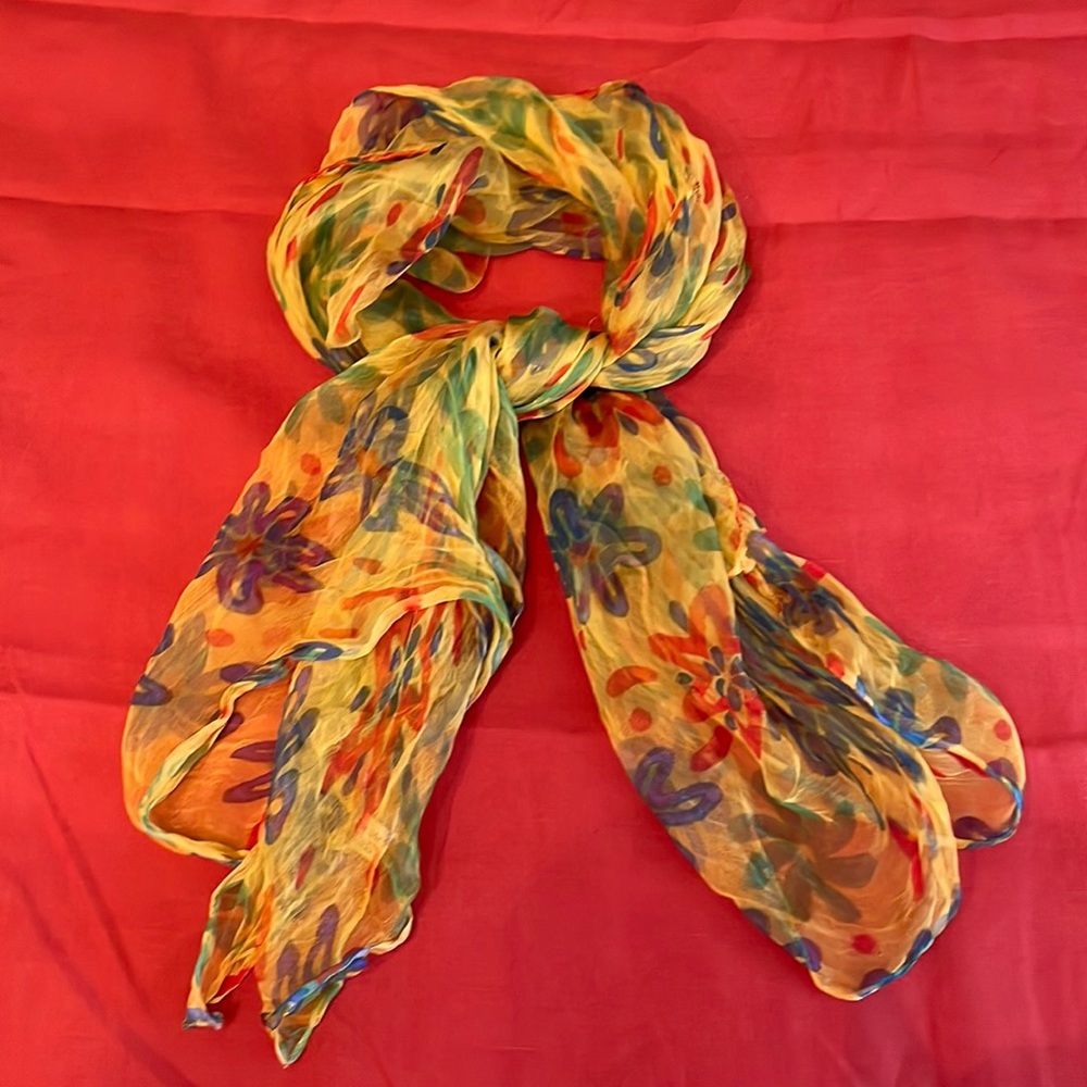 Yellow multi scarf, bought in French boutique, 40 x 40